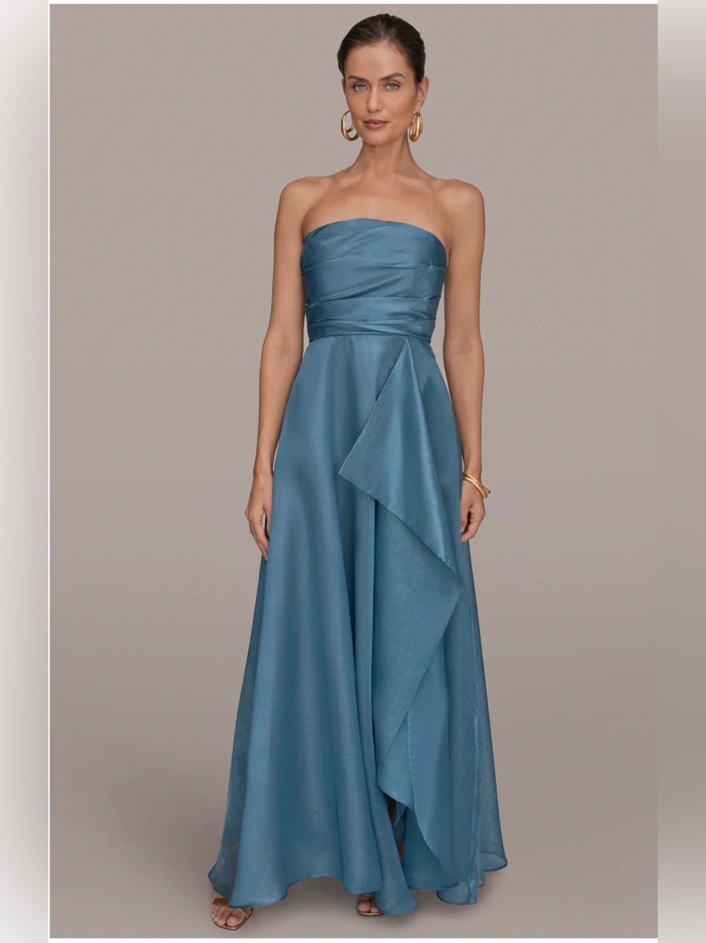 Donna Karan STRAPLESS RUFFLE A-LINE GOWN